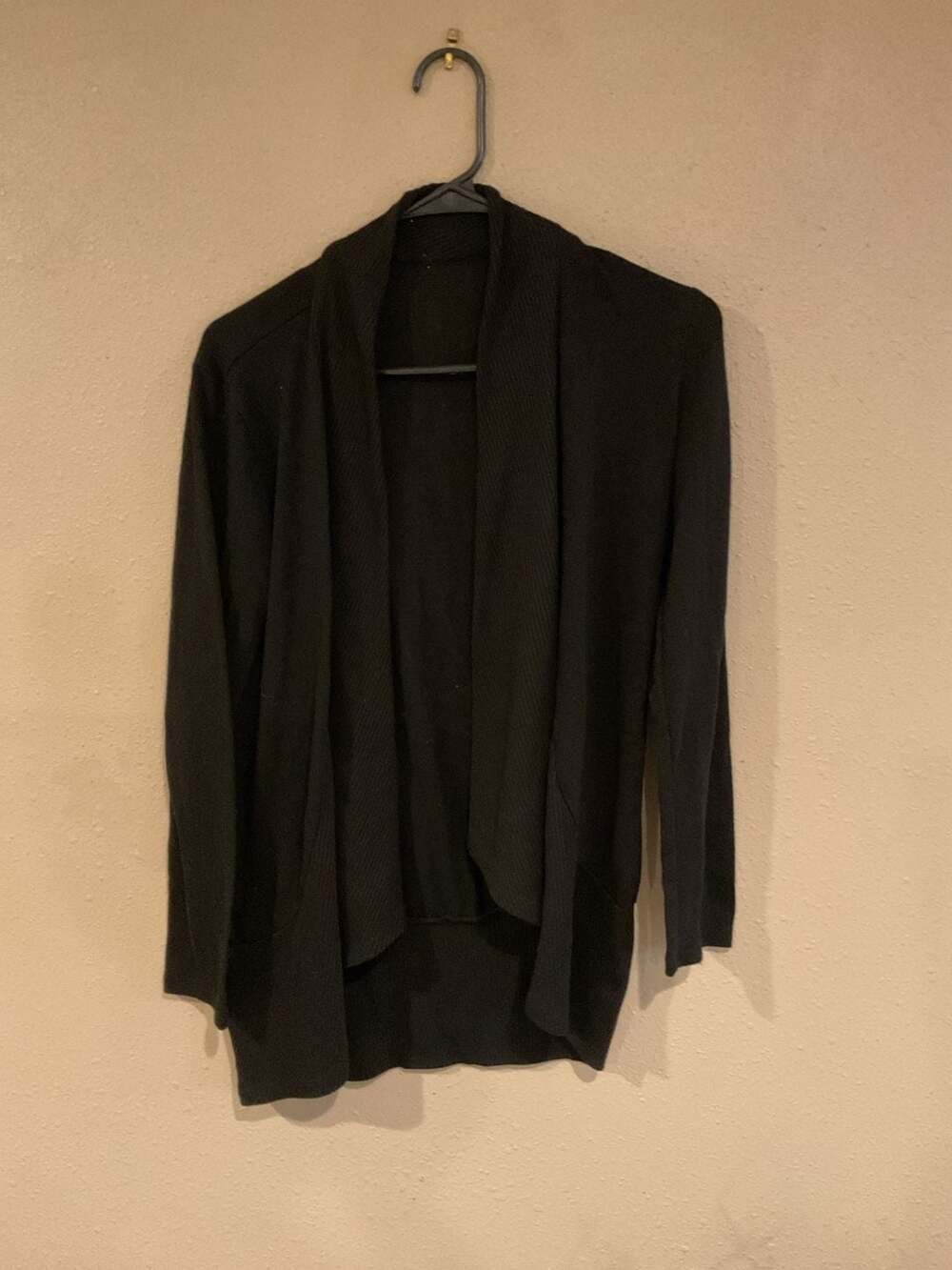 Women's Black Open-Front Shawl Collar Cardigan Sweater